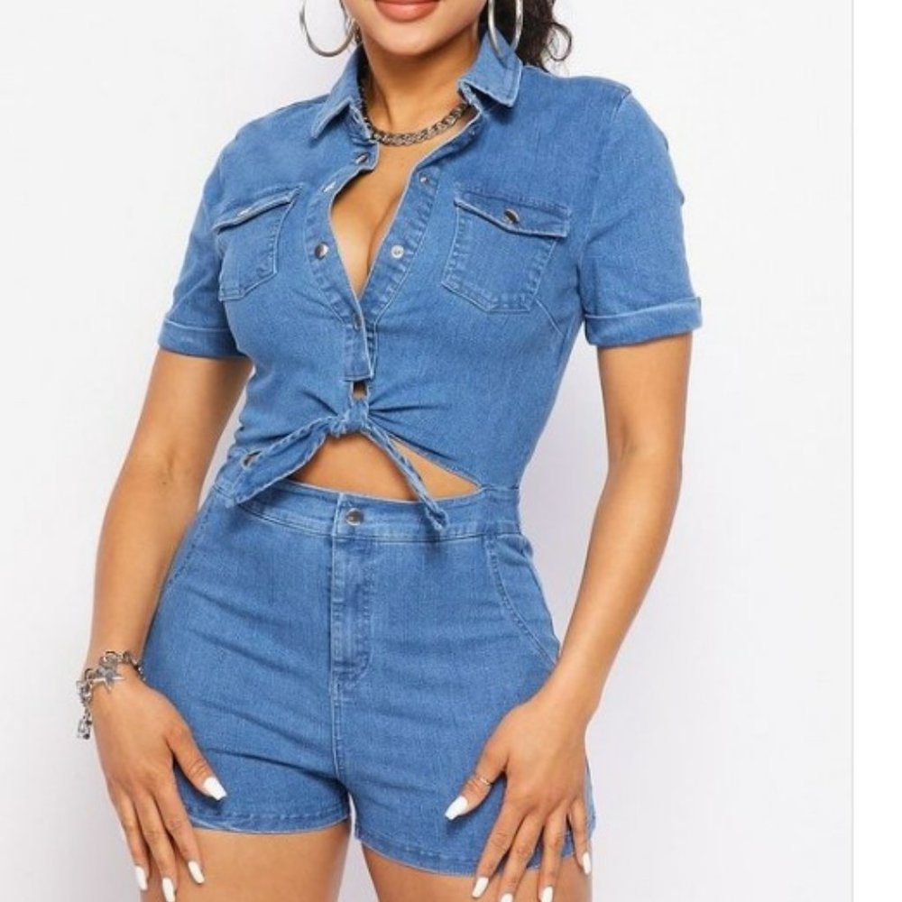 Jean Denim Shorts Romper